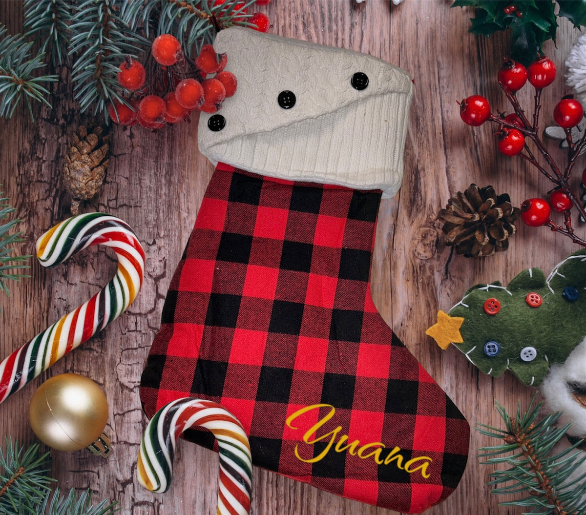 Knit Top Plaid Stockings - Little Pinkie Designs
