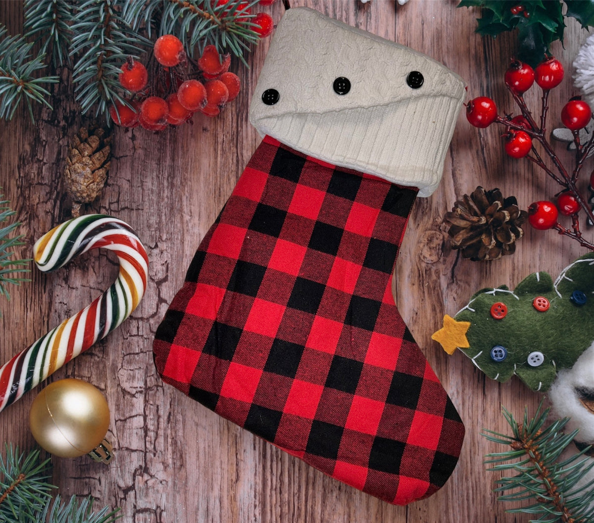 Knit Top Plaid Stockings - Little Pinkie Designs